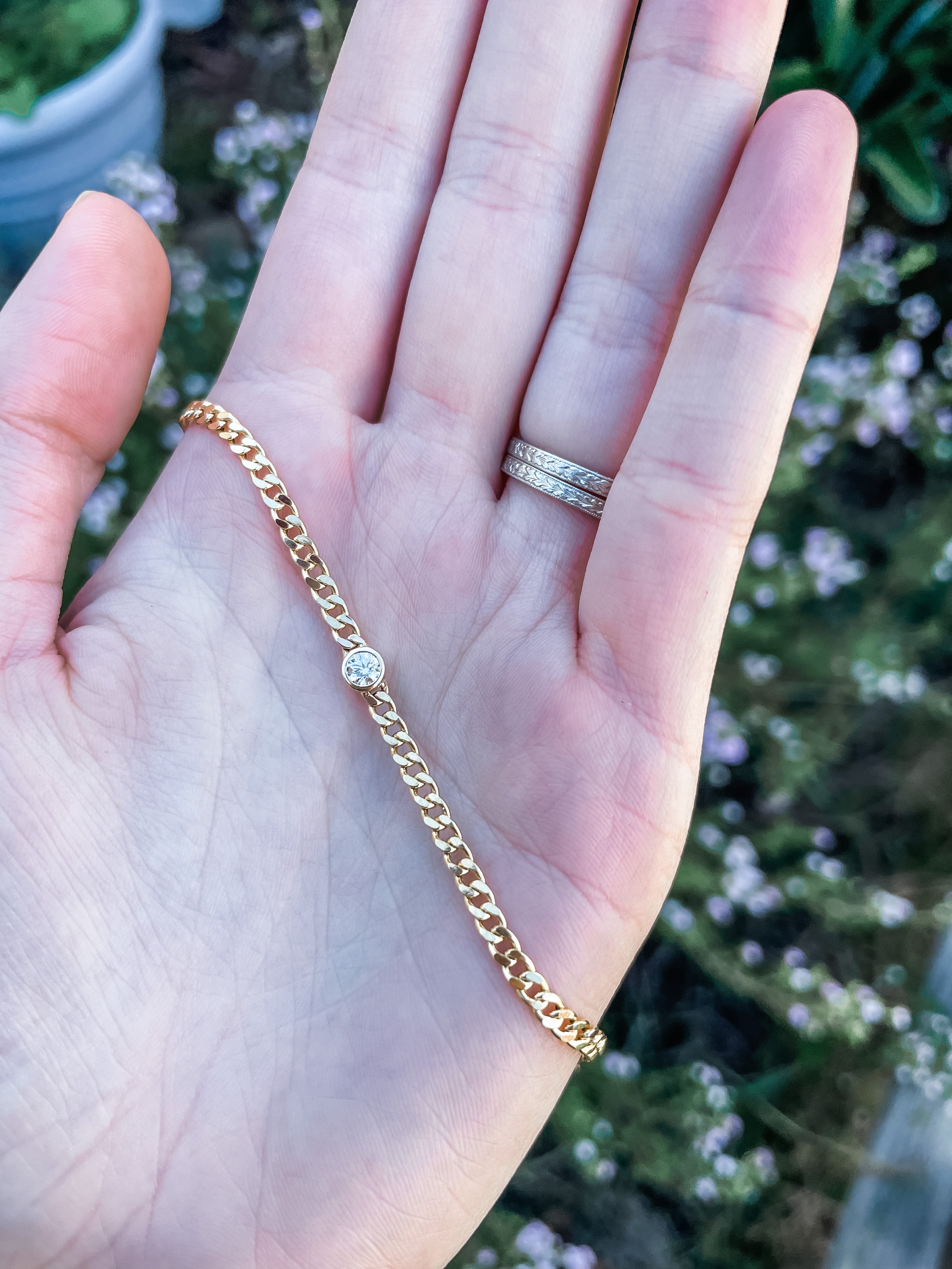 Bezel-Set Diamond Curb Chain Necklace