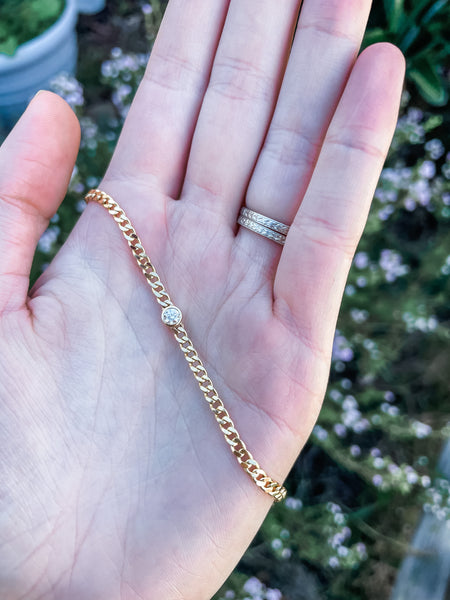 Gold Curb Chain Bracelet with Diamond – Adelaide Niketas Designs